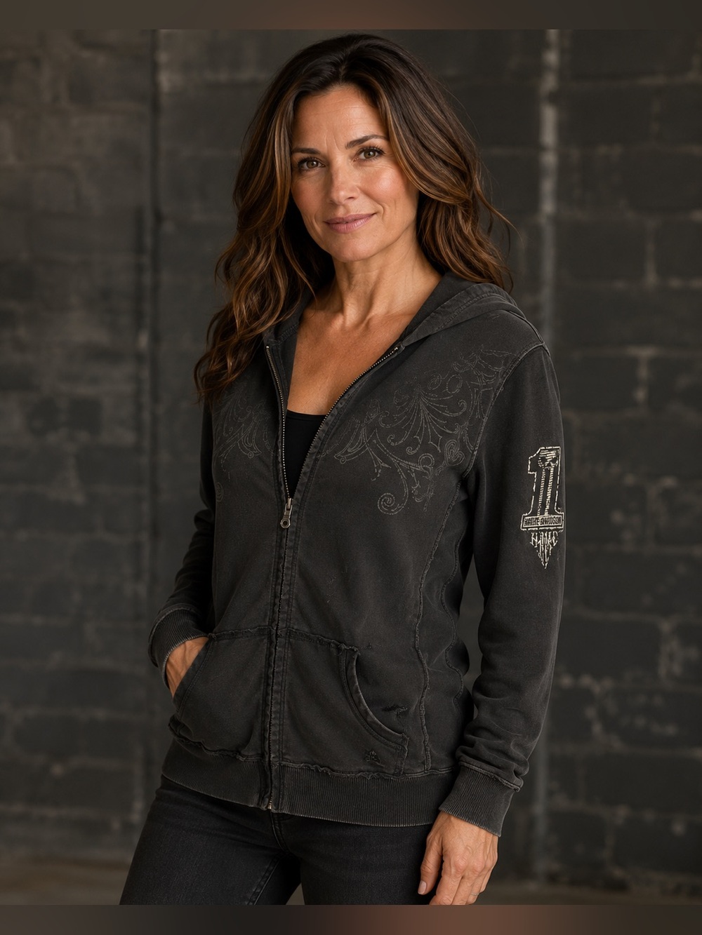 Harley-Davidson Women’s Active Wing Graphic Distressed Zip Hoodie 2011